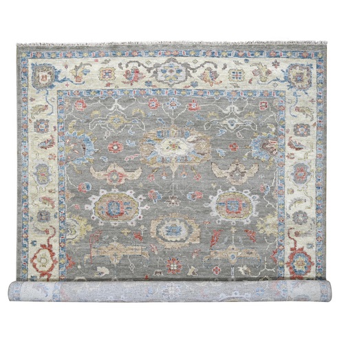 Pewter Green, Vegetable Dyes, Soft Pile, 100% Wool, Tone On Tone Supple Collection, Oushak Inspired Hand Knotted Oriental Rug 