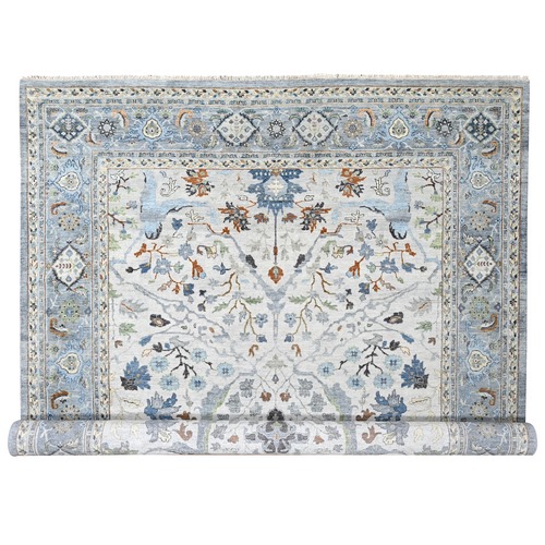Galactic Tint Gray, Hand Knotted, Oushak with Floral Design, Soft and Vibrant Wool Densely Woven, Oriental Rug