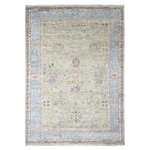 Artichoke Green and Yarmouth Blue, Tone On Tone, Hand Knotted Soft Vibrant Wool Pile, Plush and Lush Oushak Design, Supple Collection, Sustainable, Oriental Rug