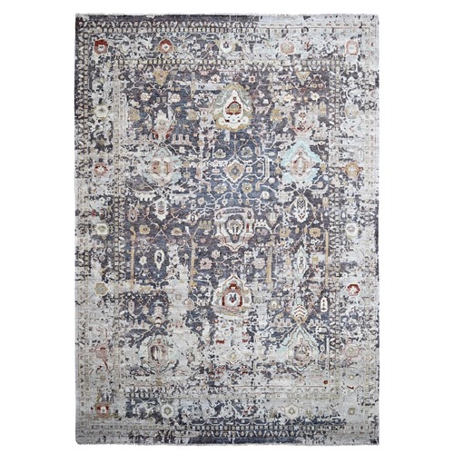 Pencil Point Gray, Sultanabad Inspired Sheared Low, All Wool, Worn Down, Hand Knotted Distressed Look, Oriental Rug