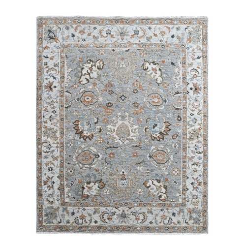 Oyster Gray, Decorators White Border, Plush and Lush, Hand Knotted Oushak Inspired Supple Collection, 100% Wool, Oriental Rug
