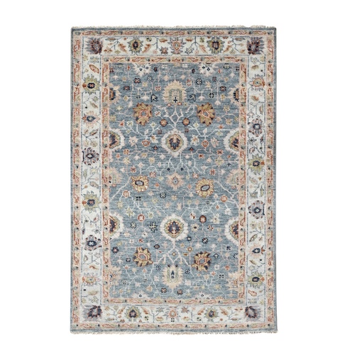 Debonair Gray With Silky White, Hand Knotted Oushak Design, Organic Wool, Thick and Plush, Supple Collection, Oriental Rug