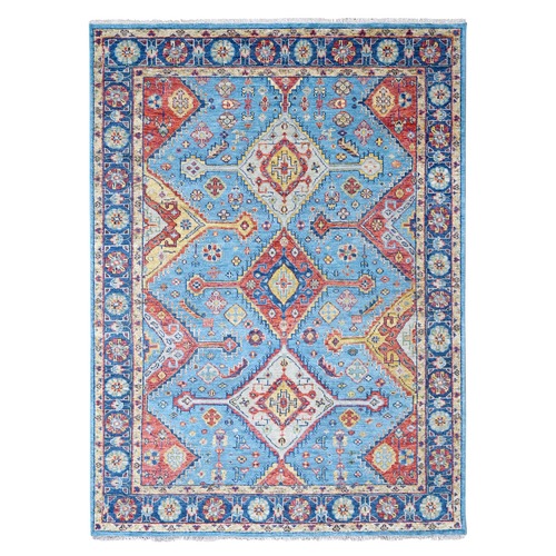 Alaskan and Warriors Blue, Shiraz Design with Serrated Medallions Supple Collection, Hand Knotted, Pure Wool, Oriental Rug