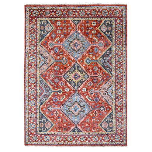 Prismatic Red, Shiraz Design with Serrated Medallions, Supple Collection, Organic Wool, Hand Knotted, Oriental Rug