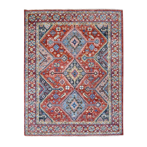 Prismatic Red, Hand Knotted, Shiraz Design with Serrated Medallions, Supple Collection, 100% Wool, Oriental Rug