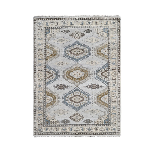 Argos Gray and Pastel Ivory, Densely Woven Hand Knotted Persian Village and Geometric Motifs, Organic Wool Vegetable Dyes, Oriental Rug