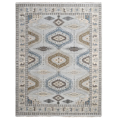 Wickham Gray, Pure Wool Natural Dyes, Persian Village Inspired Hand Knotted Geometric Medallions, Oriental Densely Woven Rug