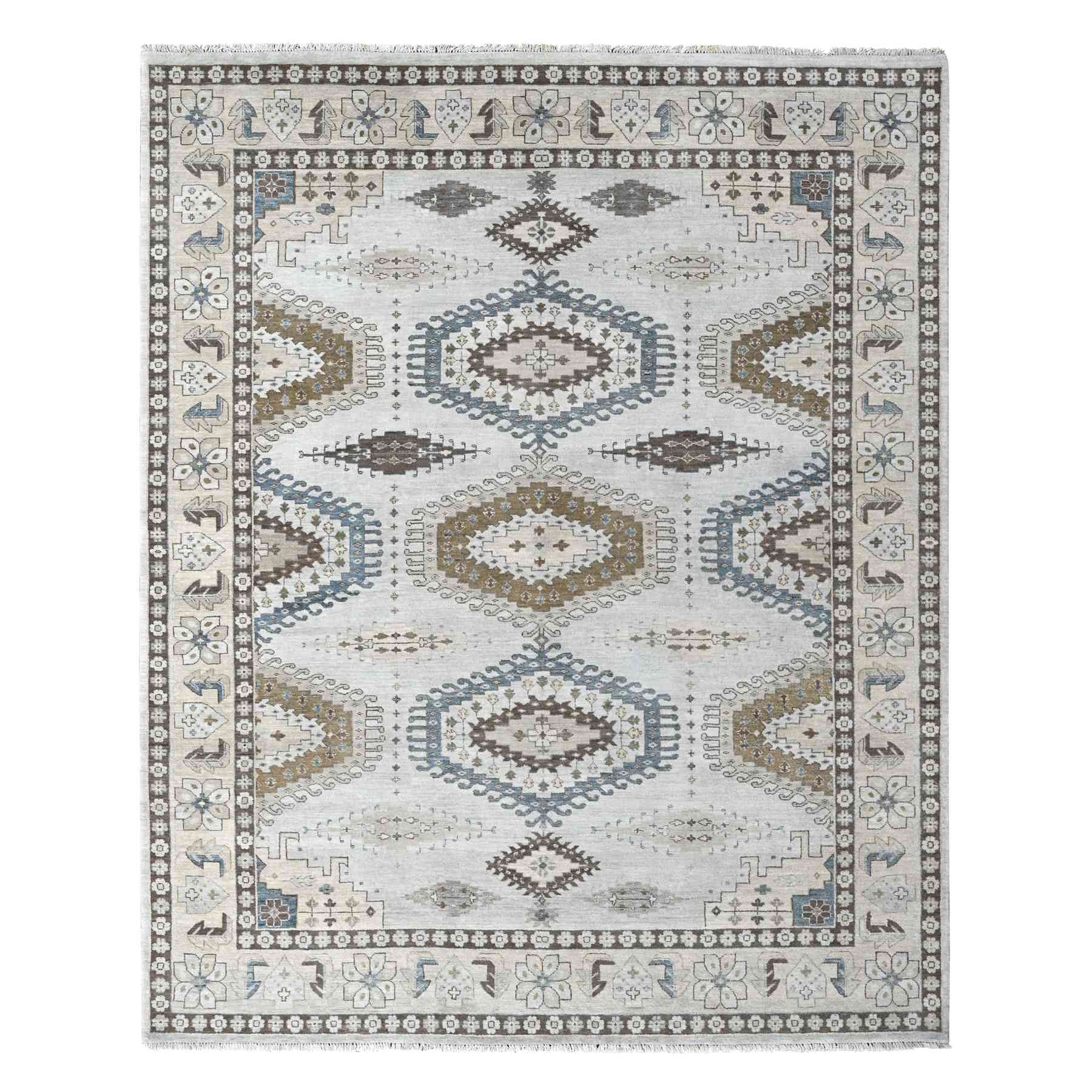 Rainier Gray, Natural Dyes Denser Weave, Hand Knotted Persian Village Inspired with Medallions Design, Soft and Velvety Wool, Soft Pile, Oriental Rug