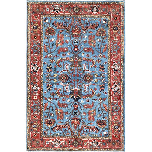 Turkish Blue, Afghan Peshawar with All Over Heriz Design, Natural Dyes, Pure Wool, Hand Knotted, Oriental 