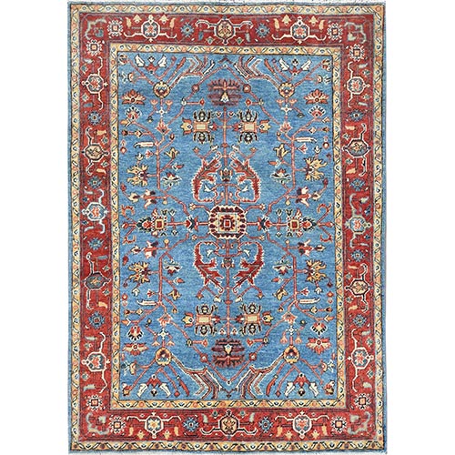 Steel Blue, Afghan Peshawar with All Over Heriz Design, Extra Soft Wool, Hand Knotted, Oriental Rug