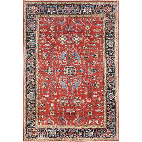 Imperial Red, Afghan Peshawar with All Over Heriz Design, Natural Dyes, Pure Wool, Hand Knotted, Oriental Rug