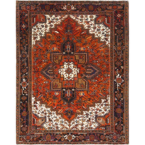 Burnt Orange, Hand Knotted Semi Antique Persian Heriz, Sides and Ends Professionally Secured, cleaned, Oriental 