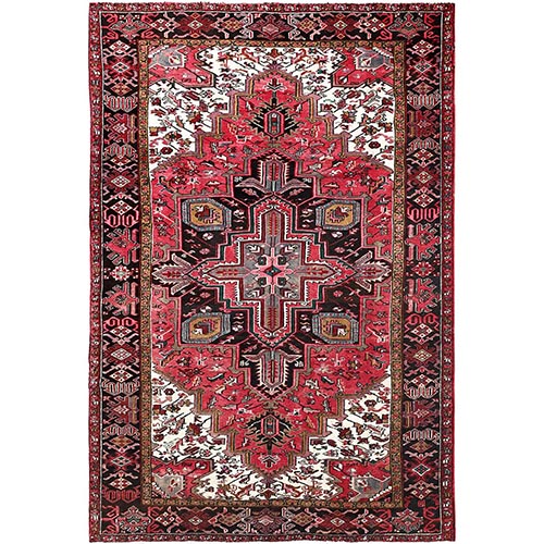 Imperial Red, Pure Wool, Hand Knotted, Semi Antique Bohemian Persian Heriz, Good Condition, Rustic Feel, Sides and Ends Professionally Secured, Cleaned, Oriental 
