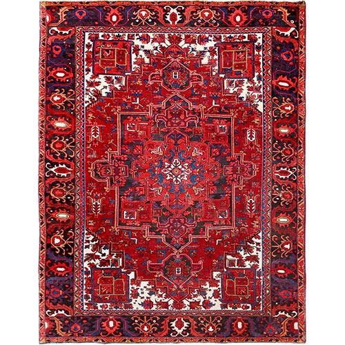 Fire Brick Red, Hand Knotted, Semi Antique Bohemian Persian Heriz, Good Condition, Distressed Feel, Evenly Worn, Pure Wool, Sides and Ends Professionally Secured, Cleaned, Oriental 