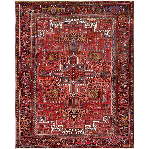 Desire Red, Pure Wool, Hand Knotted, Semi Antique Bohemian Persian Heriz, Good Condition, Rustic Feel, Sides and Ends Professionally Secured, Cleaned, Oriental 