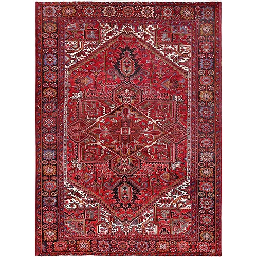 Desire Red, Distressed Look, Pure Wool, Hand Knotted, Vintage Bohemian Persian Heriz, Good Condition, Sides and Ends Professionally Secured, Cleaned, Oriental 