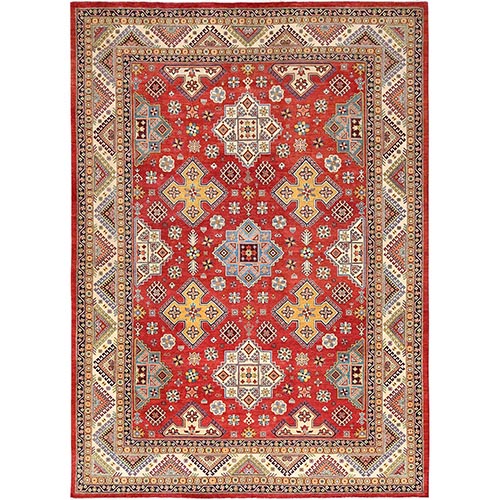 Desire Red, Special Kazak with Large Elements, Natural Dyes, Pure Wool, Hand Knotted, Oriental Rug