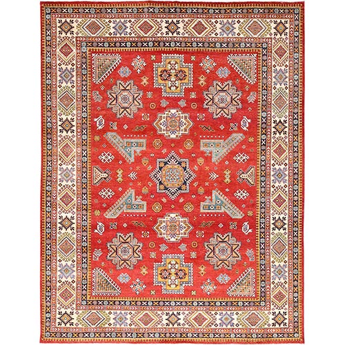 Brick Red, Special Kazak with Large Elements, 100% Wool, Vegetable Dyes, Hand Knotted, Oriental Rug