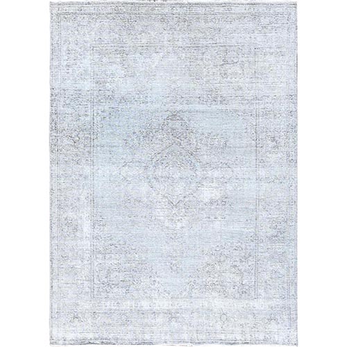 Laid Gray, Vintage Persian Tabriz, Distressed Look, Sheared Low, Worn Wool, Hand Knotted, Oriental Rug