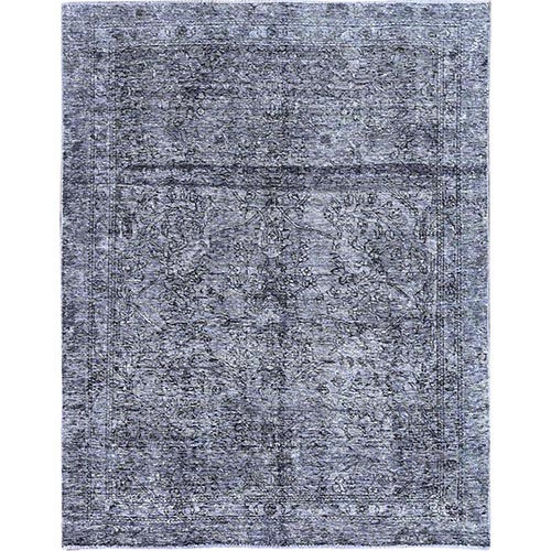 Dove Gray, Vintage Persian Tabriz, Distressed Look, Cropped Thin, Overdyed, Worn Wool, Hand Knotted, Oriental Rug