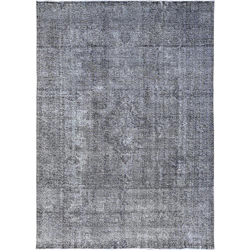 Thunder Gray, Vintage Persian Tabriz, Distressed, Cropped Thin, Overdyed, Worn Wool, Hand Knotted, Oriental Rug