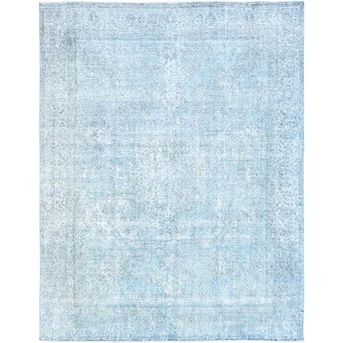 Beau Blue, Vintage Persian Tabriz, Distressed Field, Sheared Low, Overdyed, Worn Wool, Hand Knotted, Oriental Rug