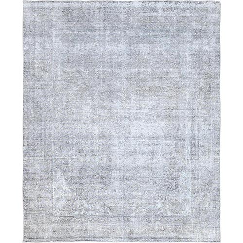 Medium Gray, Vintage Persian Tabriz, Faded Out, Shaved Down, Distressed Look, Natural Wool, Hand Knotted, Oriental Rug