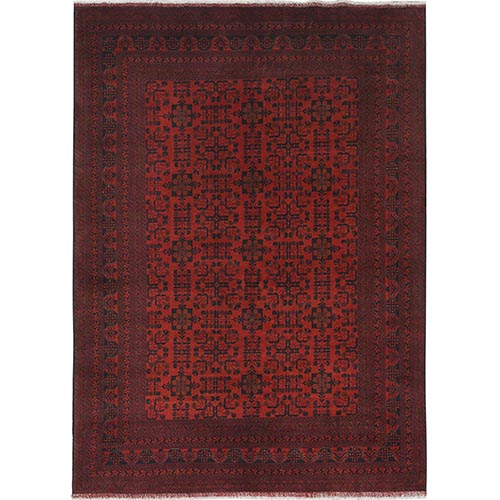 Apple Red, Afghan Andkhoy with Village Design, Soft Wool, Hand Knotted Oriental 