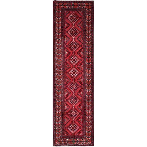 Imperial Red, Afghan Andkhoy with Geometric Patterns, Natural Wool, Hand Knotted, Runner Oriental Rug