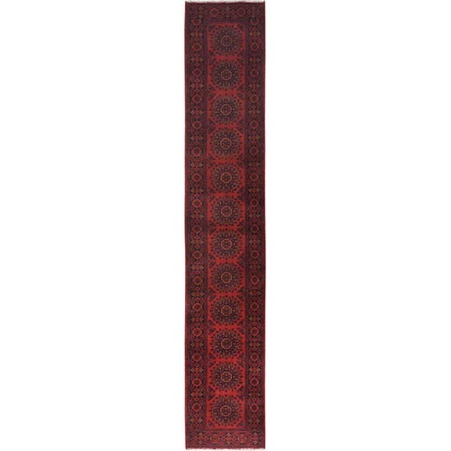 Imperial Red, Afghan Andkhoy with Elephant Feet Design, 100% Wool Hand Knotted, Runner Oriental 