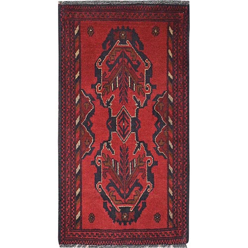 Lipstick Red, Afghan Andkhoy with Geometric Pattern, Pure Wool Hand Knotted, Mat Oriental 