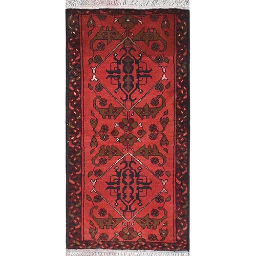Barn Red, Afghan Andkhoy with Geometric Pattern, Soft Wool Hand Knotted, Oriental 