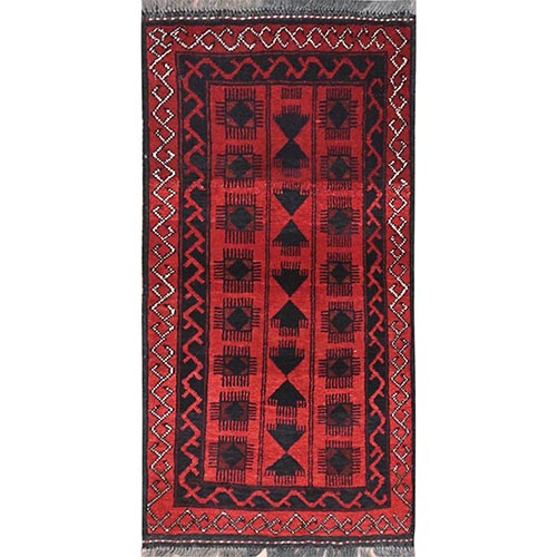Imperial Red, Afghan Andkhoy with Geometric Pattern, 100% Wool Hand Knotted, Oriental 