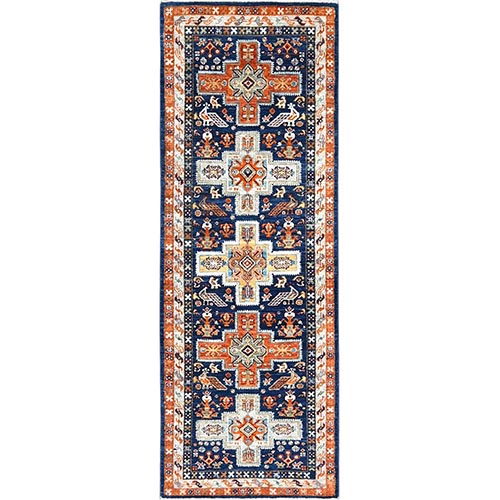 Delft Blue, Armenian Inspired Caucasian Design, 200 KPSI, Vegetable Dyes, Dense Weave, Organic Wool, Hand Knotted, Runner Oriental 