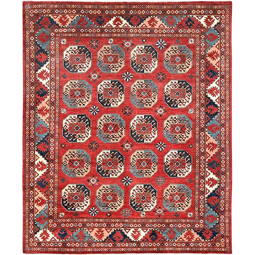 Ajax Red, Hand Knotted, Densely Woven, Afghan Special Kazak with Ersari Elephant Feet Design, Pure Wool, Natural Dyes, Oriental Rug