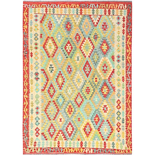 Colorful, Flat Weave Afghan Kilim with Geometric Pattern, Vegetable Dyes, Soft Wool, Hand Woven, Reversible, Oriental Rug