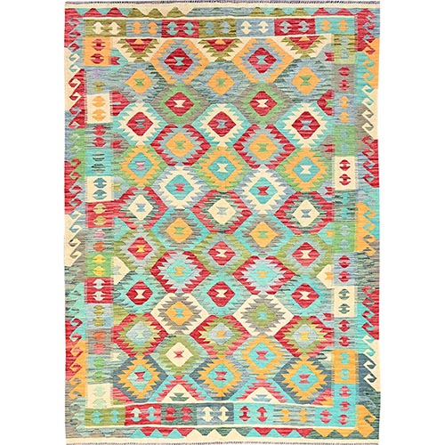 Colorful, Extra Soft Wool, Hand Woven, Flat Weave, Afghan Kilim with Geometric Patterns, Natural Dyes, Reversible, Oriental Rug