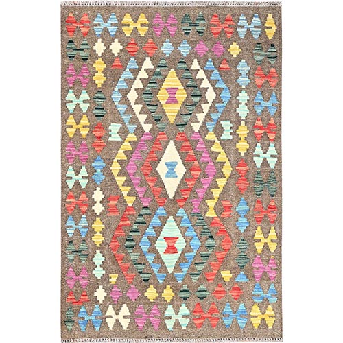Cedar Brown, Natural Dyes, Pure Wool, Hand Woven, Afghan Kilim with Geometric Pattern, Flat Weave, Oriental 