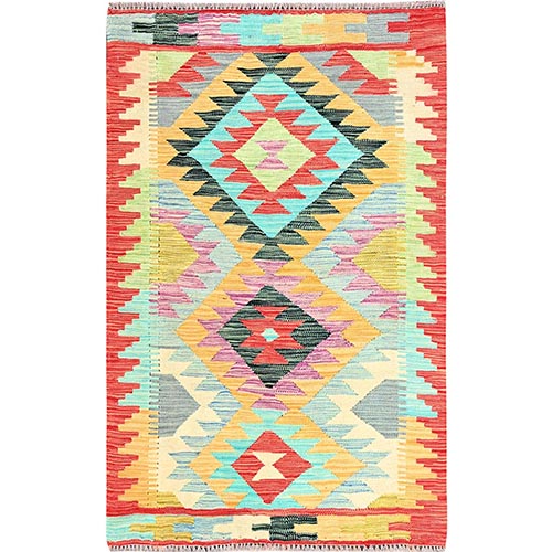 Colorful, Afghan Kilim with Geometric Pattern, Natural Dyes, Extra Soft Wool, Hand Woven, Flat Weave, Oriental 
