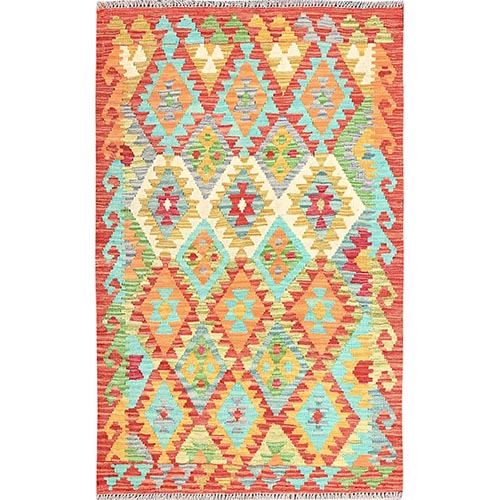 Colorful, Flat Weave, Natural Dyes, Afghan Kilim with Geometric Pattern, Natural Wool, Hand Woven, Oriental 