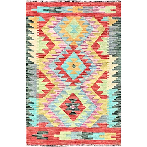 Colorful, Flat Weave, Reversible, 100% Wool, Hand Woven, Natural Dyes, Afghan Kilim with Geometric Pattern, Oriental Rug