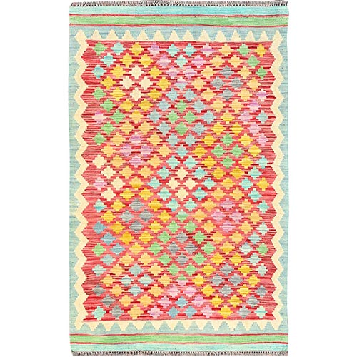 Colorful, Hand Woven, Flat Weave, Reversible, Afghan Kilim with Geometric Pattern, Vegetable Dyes, Natural Wool, Reversible, Oriental Rug