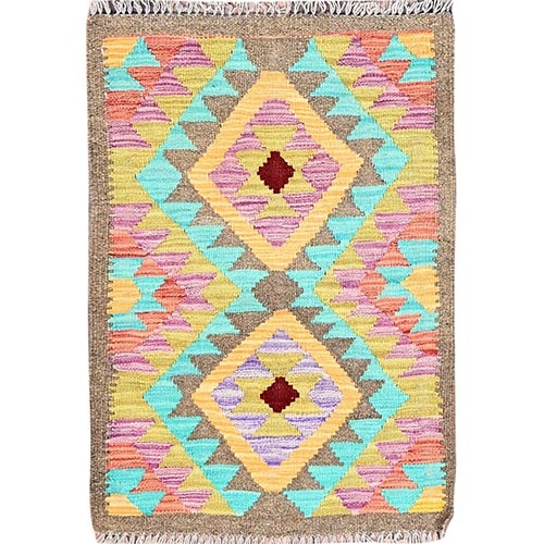 Colorful, Reversible, Flat Weave, Hand Woven, Pure Wool, Afghan Kilim With Geometric Pattern, Natural Dyes, Oriental Rug