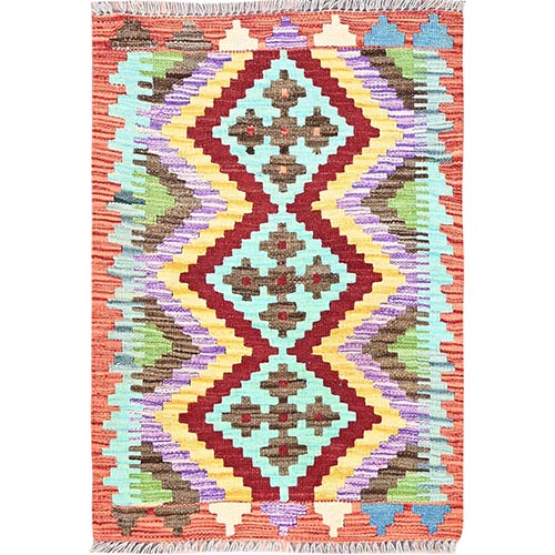 Colorful, Vegetable Dyes, Flat Weave, Extra Soft Wool, Reversible, Afghan Kilim with Geometric Pattern, Hand Woven, Oriental 