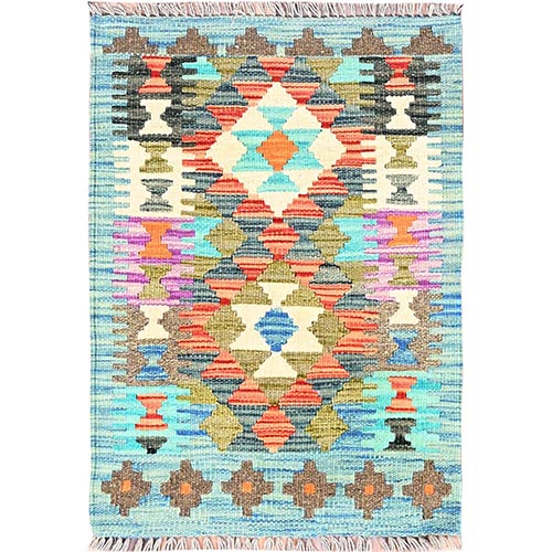 Colorful, Afghan Kilim with Geometric Pattern, Natural Dyes, 100% Wool, Hand Woven, Flat Weave, Reversible, Oriental Rug