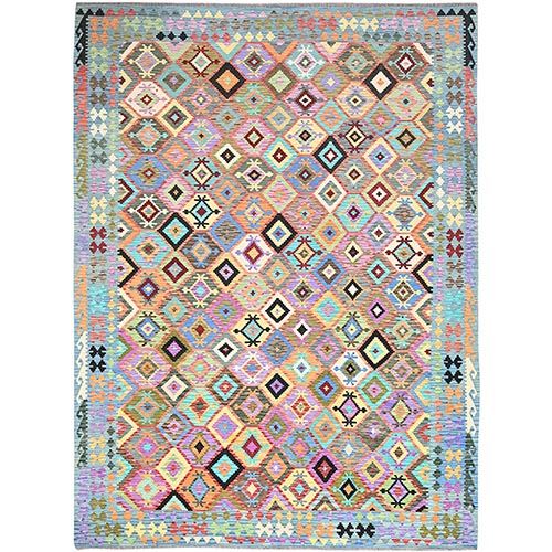 Colorful, Reversible, Flat Weave, Pure Wool, Afghan Kilim with Geometric Pattern, Natural Dyes, Hand Woven, Oriental Rug