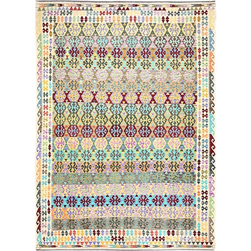 Colorful, Reversible, Flat Weave, Hand Woven, Soft Wool, Afghan Kilim with Geometric Pattern, Vegetable Dyes, Oriental Rug
