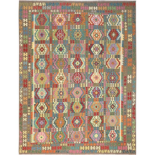 Colorful, Afghan Kilim with Geometric Pattern, Vegetable Dyes, Soft Wool, Flat Weave, Reversible, Hand Woven, Oversize Oriental Rug