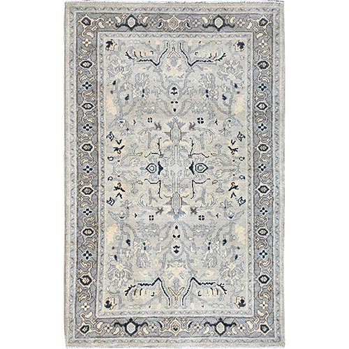 Marian Blue, Hand Knotted, Afghan Peshawar with Serapi Heriz Design, Dense Weave, Natural Dyes, Pure Wool, Oriental Rug