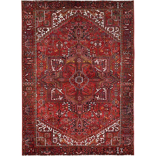 Imperial Red, Semi Antique Persian Heriz, Good Condition, Rustic Feel, Worn Wool, Hand Knotted, Oriental 
